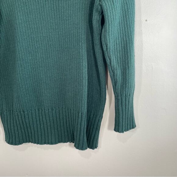 Free People Beach Trez Hunter Green Ribbed Mockneck Cotton Sweater Small - Picture 6 of 13